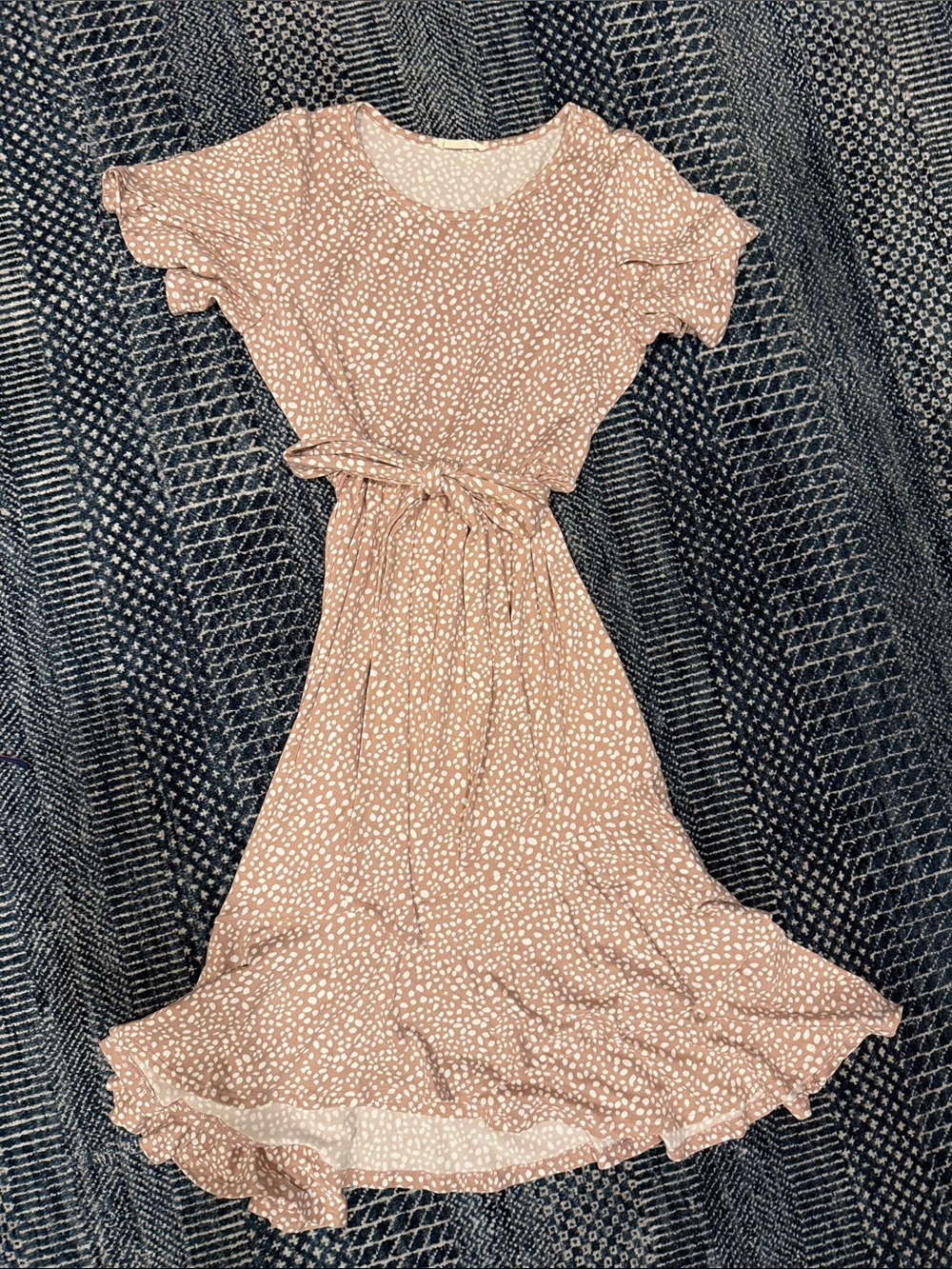 Midi Tie-Waist Dress in Dusty Pink Print